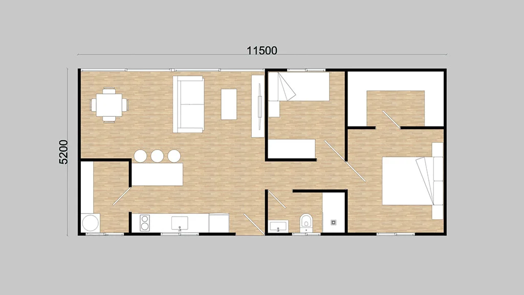 plano casa prefabricada 2 dormitorios modelo Estepona