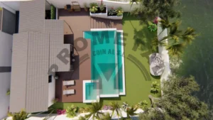 vista aerea Casa prefabricada de aluminio Modelo Estepona de 2 dormitorios